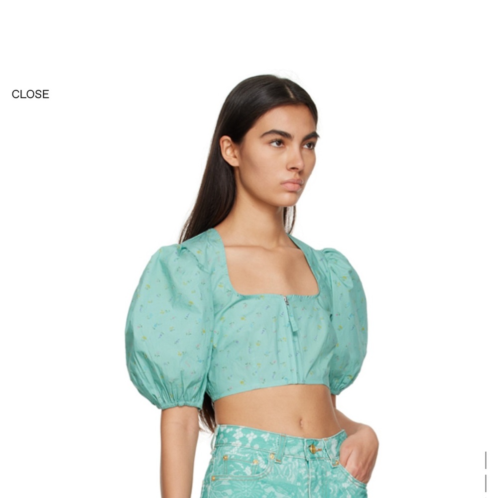 Ganni Floral Pattern Cropped Blouse